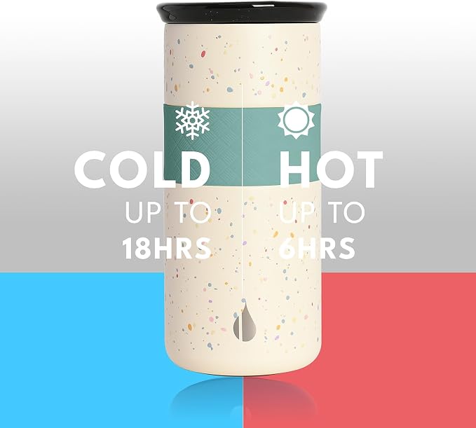 Elemental Artisan Insulated Tumbler, Triple Wall Coffee Travel Mug, Reusable Stainless Steel Coffee Tumbler with Ceramic Lid, Thermal Coffee Cups for Hot (6 Hrs) & Cold (18 Hrs), 16oz- Rainbow Speckle
