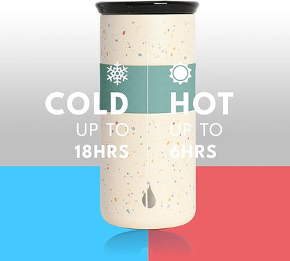 Elemental Artisan Insulated Tumbler, Triple Wall Coffee Travel Mug, Reusable Stainless Steel Coffee Tumbler with Ceramic Lid, Thermal Coffee Cups for Hot (6 Hrs) & Cold (18 Hrs), 16oz- Rainbow Speckle