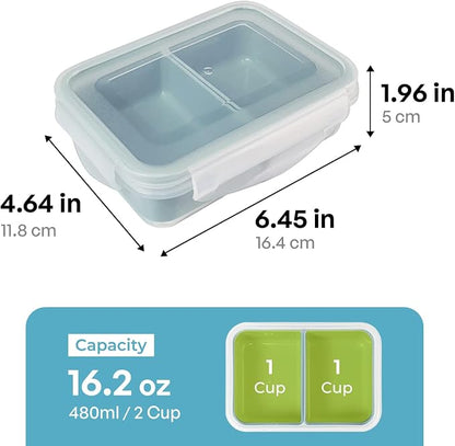 carrotez Food Storage Containers with 2 Removable Compartments, Snack Containers with Airtight Lids, Portion Control, BPA Free, Reusable, 2 Cup (480ml)