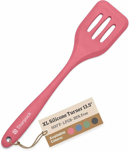 Starpack 'Head Turner' XL Premium Silicone Turner and Slotted Spatula - 13.5" Turning Spatulas High Heat Resistant to 600°F - Silicone Slotted Spatulas for Cooking - Non Stick Rubber Turning Spatula