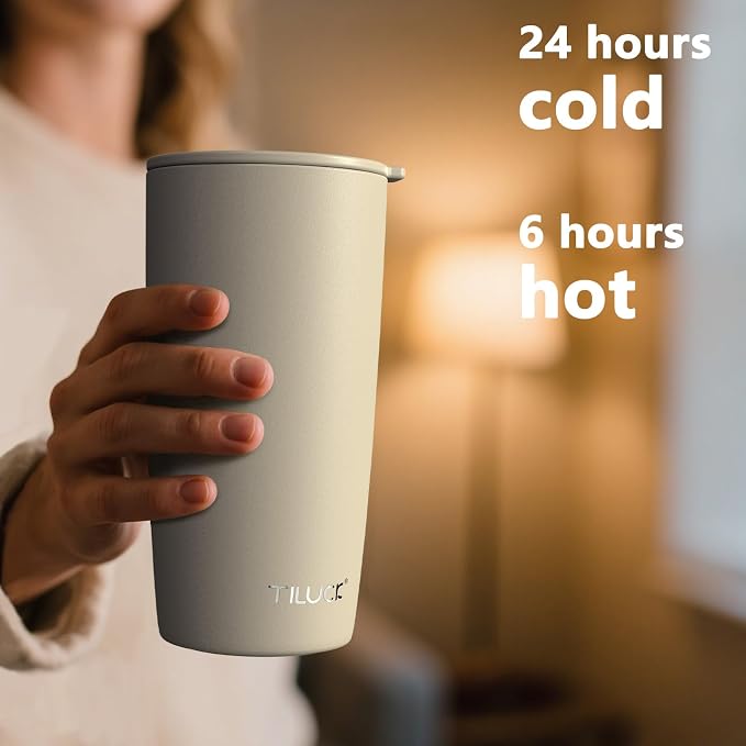 TILUCK 20 oz Insulated Tumbler with BPA-Free Lid, Stainless Steel Vacuum Travel Coffee Mug, Double Wall Coffee Tumbler（20oz，Matte MistyGray）