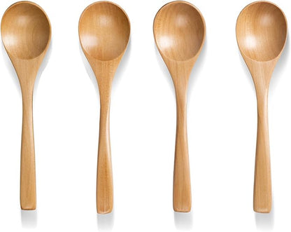 4 PCS Wooden Spoons for Eating, 7 inch Wooden Honey Spoons for Tea, Wood Teaspoons for Stirring Coffee, Schima Wood Table Spoon for Cooking, Small Serving Spoon for Soup, Desserts & Cereal