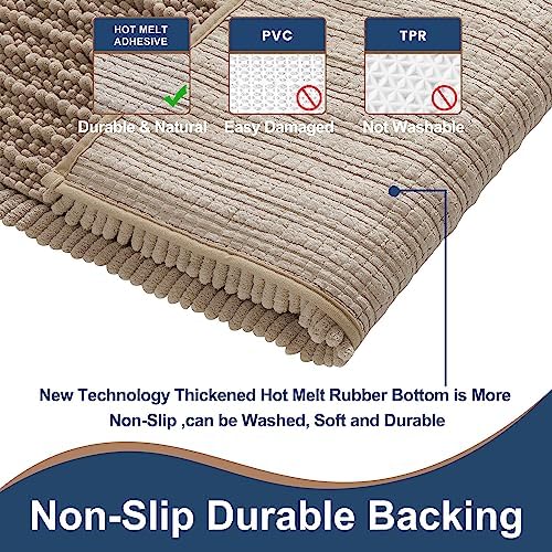 Luxury Chenille Taupe Bathroom Rugs Sets 2 Piece, Thickened Hot Melt Rubber Bottom Bath Mats for Bathroom Non Slip,Bath Rugs Quick Dry Machine Washable for Shower Mat (47"x17"+17"x24")