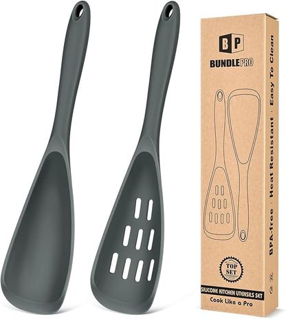 Pack of 2 Cooking Spoons for Non Stick Cookware, Multifunction Spatula Spoon BPA-Free, One-Piece Design, Suitable for Scooping, Scraping, Serving and Mixing(GRAY)