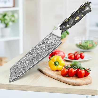 KEENZO Kiritsuke Knife 8 inch, Professional Chef Knife, Razor Sharp Japanese Hand Forged 67 Layers Damascus Steel Cooking Knife for Cooking,Kitchen,Gold Foil Resin Handle with Gift Box