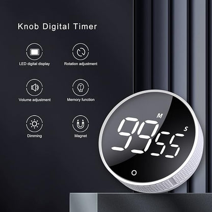 AVINIA Digital Kitchen Timers, Visual timers Large LED Display Magnetic Countdown Countup Timer for Classroom Cooking Fitness Baking Studying Teaching, Easy for Kids and Seniors White