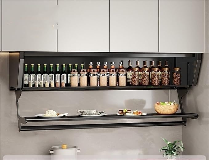 2 Tier Pull-Out Cabinet Organizer, Drop Down Shelf Dish and Spice Rack, Wall Cabinet Storage Organizer with Door and Handle, Cabinet for Kitchen(70cm)