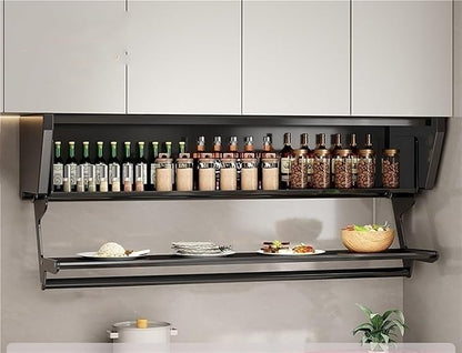 2 Tier Pull-Out Cabinet Organizer, Drop Down Shelf Dish and Spice Rack, Wall Cabinet Storage Organizer with Door and Handle, Cabinet for Kitchen(70cm)