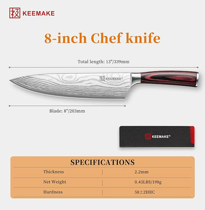 KEEMAKE Chef Knife - 8 Inch High Carbon Stainless Steel Kitchen Knife with Ergonomic Handle, Professional Kitchen Gadgets with Gift Box for Men and Women, Father Day Gifts