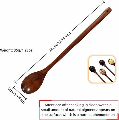 13" Wooden Spoon for Nonstick Cookware,Extra Long Handle&Natural Wood,Burn-Resistant Stirring & Serving,Gift for Cooking Enthusiasts,Heat-Safe Kitchen Utensil for Deep Pots and Non-Stick Cookware
