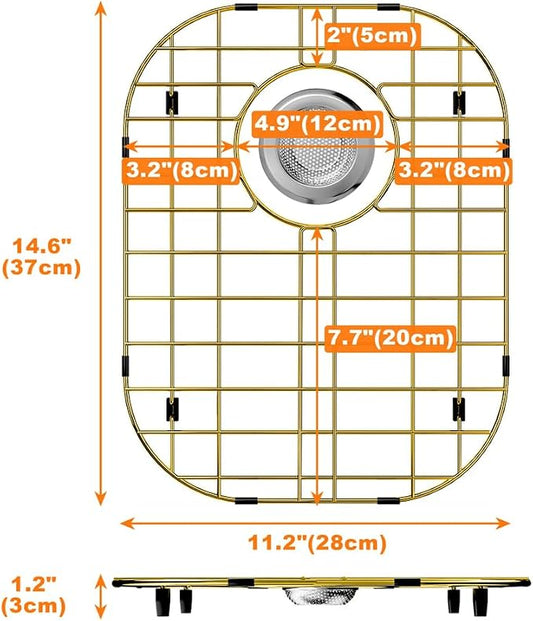 Gold Kitchen Sink Protector Grid, 14.6 x 11.2 Inch Stainless Steel Bottom Grid, Anti-Scratch & Easy Clean Dishwasher Safe Sink Tray for Single Basin