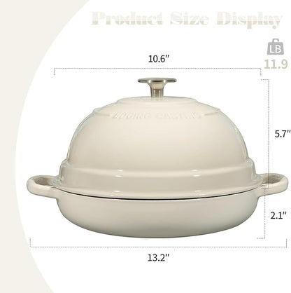 EDGING CASTING Enameled Cast Iron Dutch Oven Pot with Lid, Round Bread Oven for Homemade Sourdough Bread Baking, 6 Quart, White