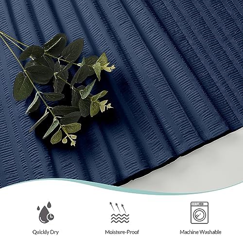 Aiyufeng Moga Extra Long Navy Blue Shower Curtain 96 Inch Long, Embossed Texture Fabric Bathroom Shower Curtain, Large Hotel Bath Curtain with 12 Holes, 72Wx96H, Dark Blue