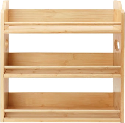 3 Tier Bamboo Spice Rack, Spice Rack Organizer, Seasoning Jars Rack Shelf Spice Organizer for Kitchen Counter or Wall Mounting, Spice Storage Holder with handles, Jars Not Included,Natural