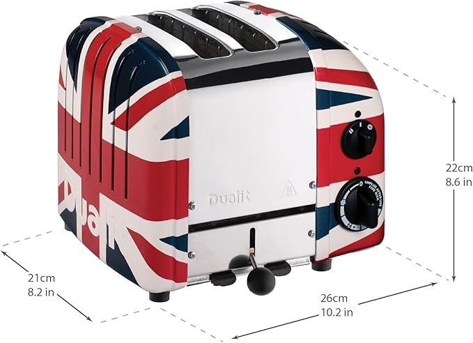 Dualit Classic 2 Slice NewGen Toaster - Limited Edition - Stainless Steel - Hand Built in the UK - Replaceable ProHeat Elements - 120V - Defrost Bread - Mechanical Timer - Union Jack Classic Toaster