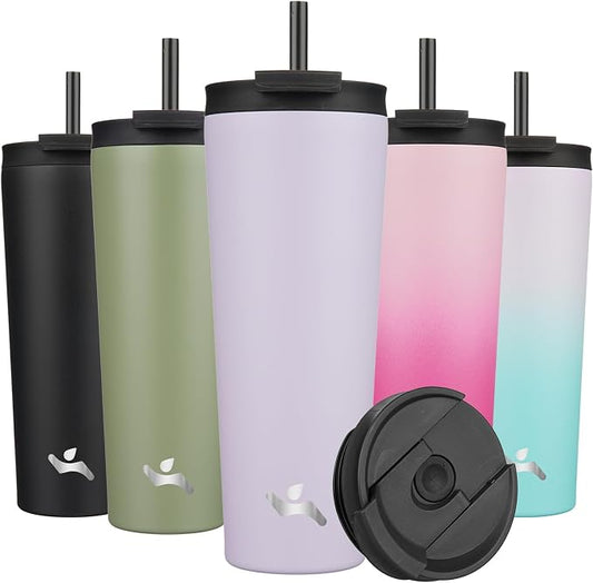 Konokyo 26 OZ Insulated Tumbler with Lid and 2 Straws Stainless Steel Water Bottle Vacuum Travel Mug Coffee Cup,Taro