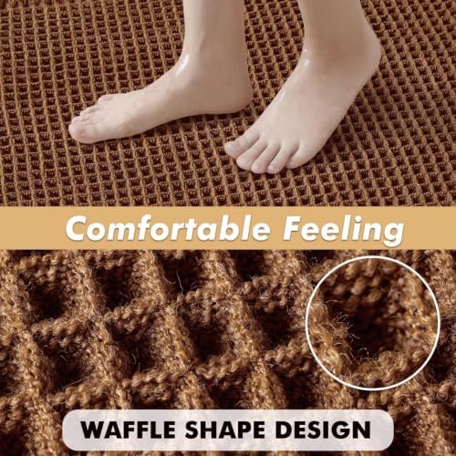 MIULEE Set of 2 Waffle Bathroom Rugs Boho Bath Mat Caramel 17"x24"+18"x30"