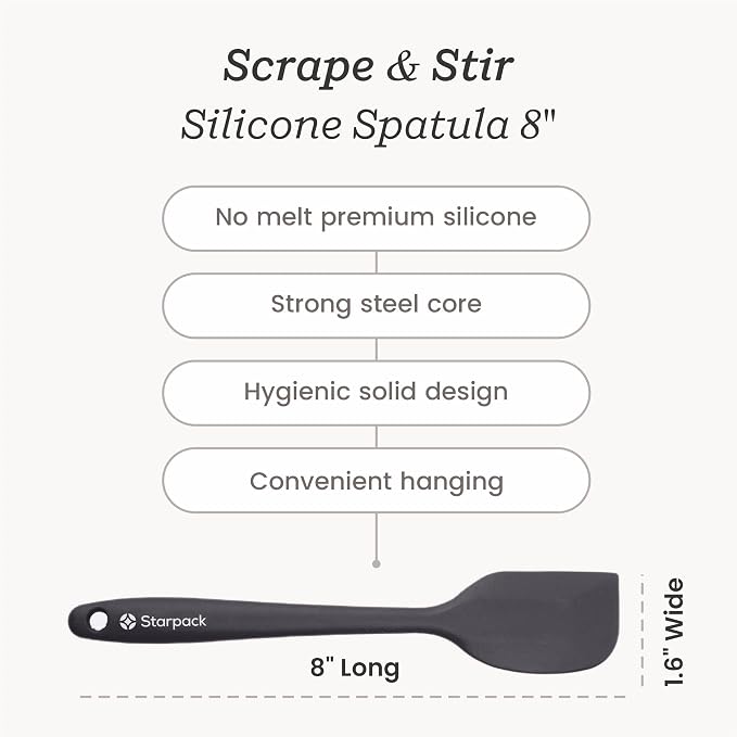 Starpack 'Scrape & Stir' Silicone Spatula (8 Inch) - Heat Resistant Spatula Set 600°F - Food Grade Kitchen Spatulas - Nonstick Baking and Cooking Spatula - LFGB Grade Rubber Spatula Set