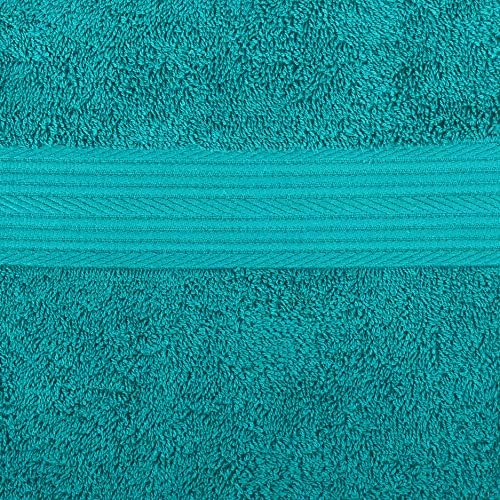 Amazon Basics 6-Piece Oversized Fade-Resistant Towel Set, 100% Cotton, Highly Absorbent, Soft, Teal, 2 Bath Towels, 2 Hand Towels, 2 Washcloths