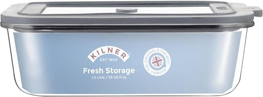 Kilner Fresh Storage 1.5 Litre Airtight Glass Container Durable Leakproof Lid with Vacuum Seal for Food Storage Leftovers Snacks Meal Prep Batch Cooking