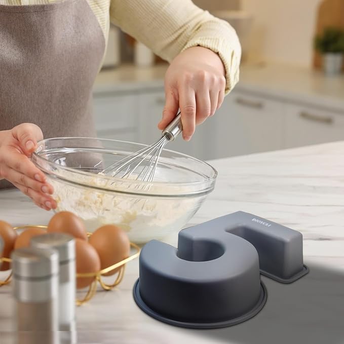 Dioycli Number Cake Molds for Baking 3D Silicone Cake Molds DIY Personalized Cake Pan for Birthday Wedding and Anniversary Number 5 Cake Pan of 10 Inch
