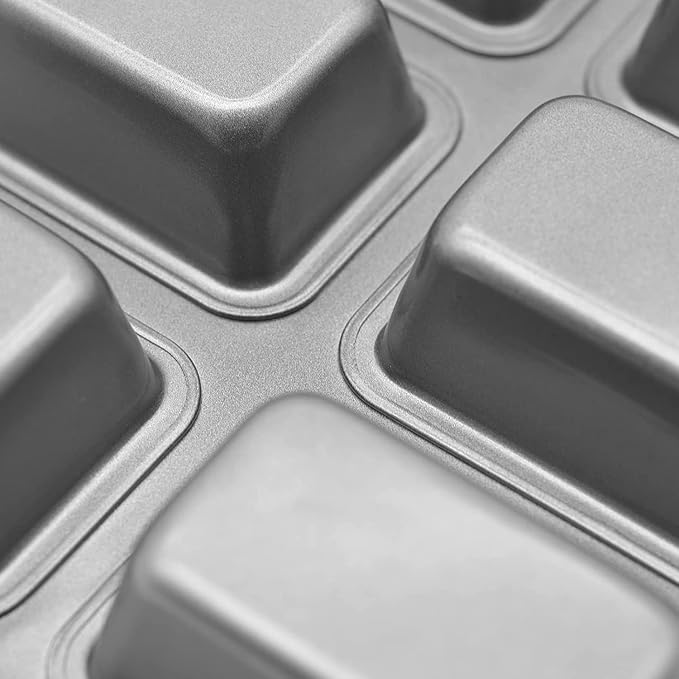 Mini Loaf Pans Nonstick, Bread Muffin Pan with Silicone Handle for Oven, 8 Cavity, Carbon Steel, Dishwasher Safe & Easy Cleanup Small Loaf Tray, for Baking, Gray, 2 Packs