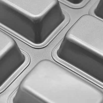 Mini Loaf Pans Nonstick, Bread Muffin Pan with Silicone Handle for Oven, 8 Cavity, Carbon Steel, Dishwasher Safe & Easy Cleanup Small Loaf Tray, for Baking, Gray, 2 Packs