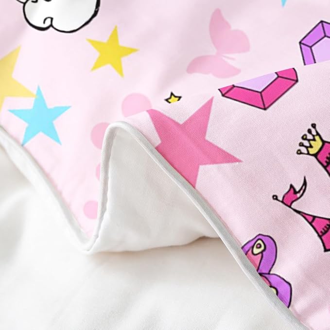 Princess Castle Duvet Cover Set 100% Natural Cotton Twin Size Pink Girl Bow Super Soft Bedding Set 2 PCS Watercolor Oil Paint Print Cotton Comforter Cover for Bedroom Decor(No Comforter)