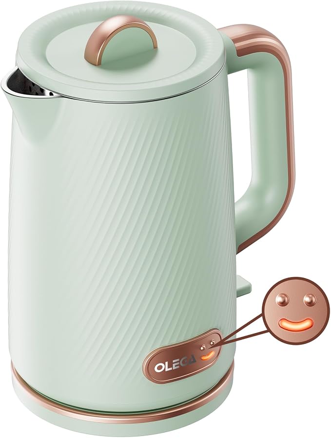 OLEGA Electric Kettle: 1200W Fast Boil Electric Water Kettles, 1.5L Double Wall Stainless Steel Tea Kettle, Auto Shut-Off, BPA-Free Hot Water Boiler Teapot for Coffee & Tea -Ligth Green