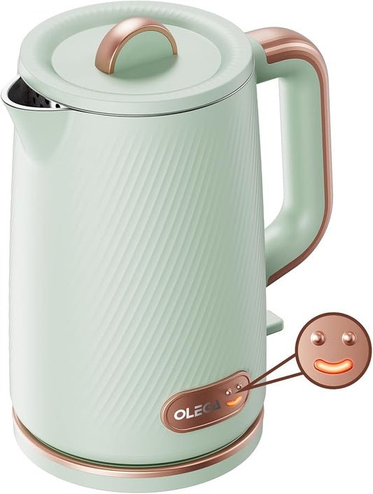 OLEGA Electric Kettle: 1200W Fast Boil Electric Water Kettles, 1.5L Double Wall Stainless Steel Tea Kettle, Auto Shut-Off, BPA-Free Hot Water Boiler Teapot for Coffee & Tea -Ligth Green
