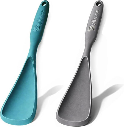 Silicone Spoon Spatula for Cooking - Multifunction Scoop Spatula Spoonula - Heat Resistant Cooking Spoon for Nonstick Cookware - Large Silicone Kitchen Spoon - Seamless Design (Gray/Teal,2pcs)