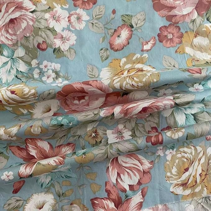 Light Weight Natural Cotton Fabric by the Yard DIY Making Supplies Quilting Patchwork Fabric Fat Quarter Bundles DIY for Quilting Cotton Patchwork Cushions (Blue Peony, 1 Yard)