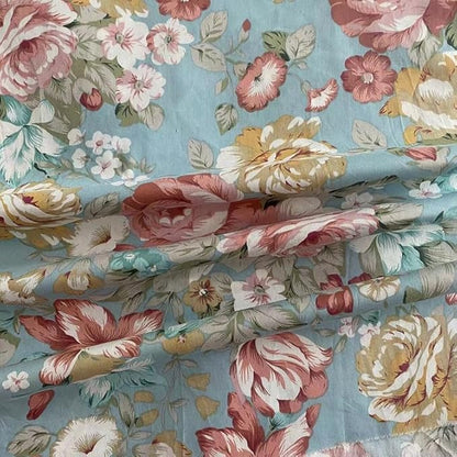 Light Weight Natural Cotton Fabric by the Yard DIY Making Supplies Quilting Patchwork Fabric Fat Quarter Bundles DIY for Quilting Cotton Patchwork Cushions (Blue Peony, 1 Yard)