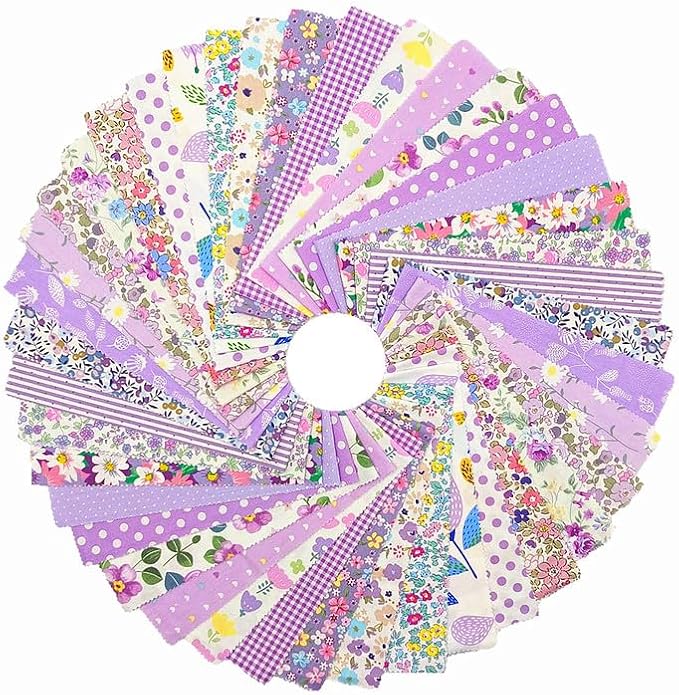 80 Pcs Jelly Roll Fabric Strips for Quilting Sewing 2.6" Precut Cotton Floral Fabric Strips Bundles with Wavy Edges, Perfect for Sewing Purple