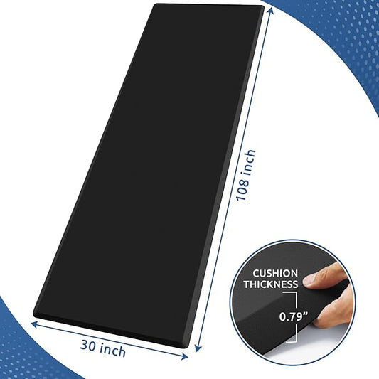 KitchenClouds Kitchen Mat Cushioned Anti Fatigue Rug 30"x108" Water Resistant, Non Slip, Standing and Comfort Desk/Floor Mats for House Sink Office (Black,0.8inch)
