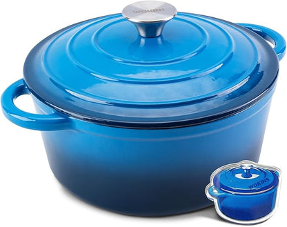 Enameled Cast Iron Dutch Oven - 4QT Pot with Lid,Oven Safe to 500°F,Heavy-Duty Cookware for Sourdough Bread Baking,Braising,Stews,Roasting Blue