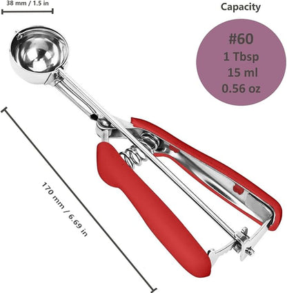 Stainless Steel Cookie Scoop - 1 Tbsp/ 15 ml / 0.5 oz, Trigger Release, Baking & Ice Cream Scoop (Red)