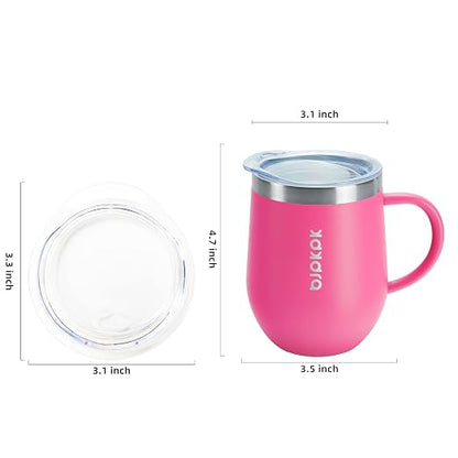 BJPKPK 2 pcs Insulated Coffee Mug, 12 oz Stainless Steel Insulated Coffee Tumbler with Lid for Hot Drinks & Cold Drinks-Pink