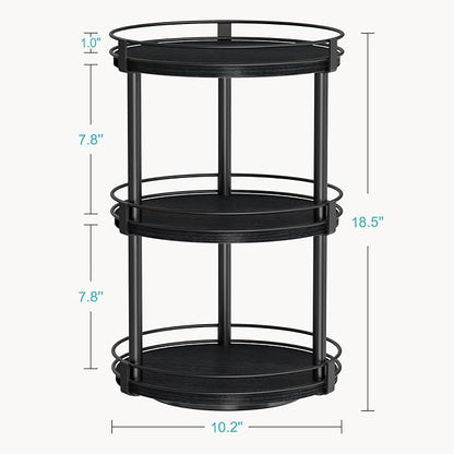 Snughome Lazy Susan Organizer, 3 Tier Rotating Spice Rack for Countertop, Turntable Lazy Susan Kitchen Countertop Organizer, 10.2" x 10.2" x 18.5", Black