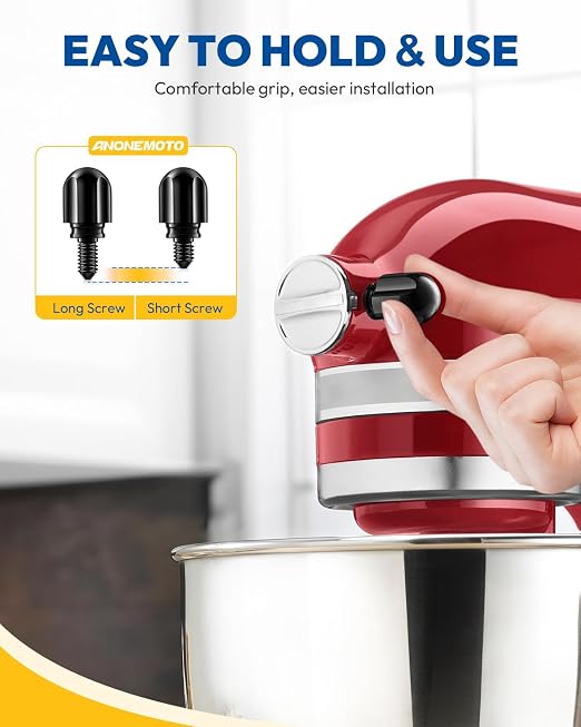 Attachment Knob Thumb Short Screw fit for Kitchen Aid Mixers with Screw-On Hup Cap, Upgraded 6061 Aluminum Long Screw Head Knob Replacement Parts, Replaces 9709194, 4162142, 240374 etc, Black