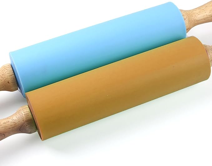 Silicone Rolling Pin, Orange 11.4 Inch Pin with Wooden Rotatable Handle for Dough of Baking Bread, Cookie, Pizza (orange, 11.4 inch)