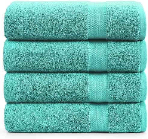 LANE LINEN Bathroom Towels Set (4 Pack)- 100% Cotton Luxury Bath Towels for Bathroom, Soft Shower Towels, Quick Dry Turkish Bath Towels, Super Absorbent Hotel Quality Bath Towel Set (28"x 54")- Teal