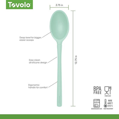 Tovolo Flex Core Silicone Deep Spoon for Cooking Mixing Baking Serving, Dishwasher Safe BPA Free All Silicone Kitchen Mini Spoon Heat Resistant Nonstick Safe Serving Spoon, Aqua Seafoam Green