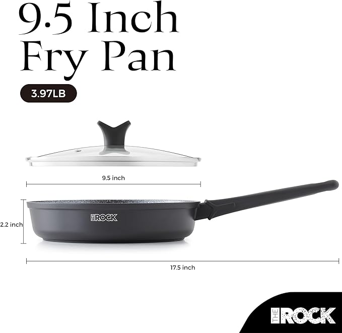 THE ROCK SOHO 9.5-Inch Nonstick Frying Pan with Lid – Compact for Urban Kitchens, Nothing Sticks, Never Warps, Lasts Longer, Dishwasher Safe, Black