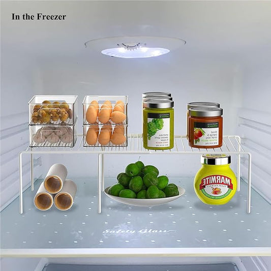 Kitchen Cabinet Organizer and Storage Shelves Expandable Freezer Shelf Organizer Rack with Scratch Resistant Feet for Counter Pantry Dish Spice Cupboards