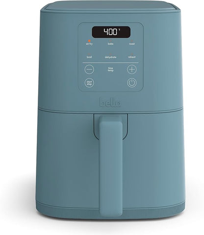 bella 4Qt Slim Air Fryer, Fits-anywhere Kitchenware, EverGood Ceramic Nonstick Coating, Adjustable Temperature, 6 Preset Cooking Options, 60 Min Auto Shutoff w Audible Tone, 3.3lb Capacity, Surf