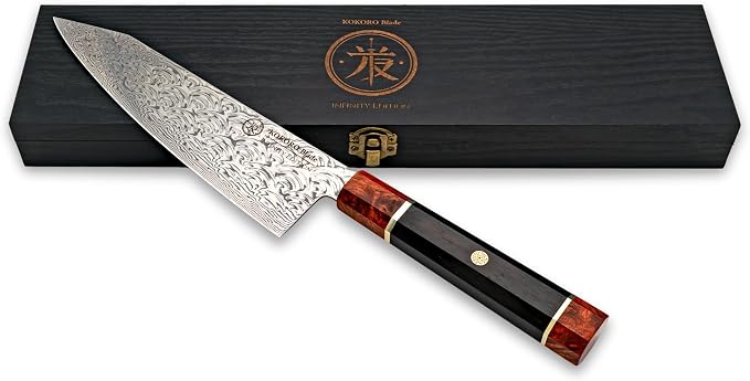 8” Kiritsuke Chef Knife – 110-Layer Damascus Steel, Dual Core, Octagonal Wood Handle, Razor Sharp – from British Fusion Atelier KOKORO – A Signature Gift for Ambitious Cooks