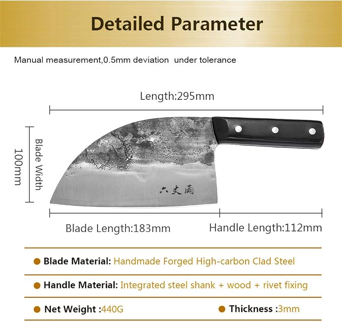 Forging Serbian Chef Knife Chopping Knives Full Tang High Carbon Clad Steel Almasi Butcher Cleaver for Kitchen Outdoor BBQ Camping Birthday Christmas Gift Men