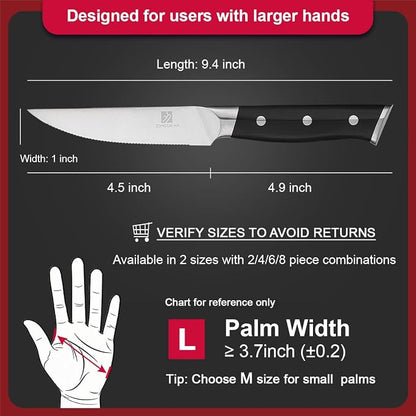 Steak Knives,4.5 Inch Steak Knives Set of 8, Micro-Cutting Point Serrated Edge, Very Sharp Steak Knife, Dishwasher Safe, 50CR15MOV Stainless Steel, Handle Ergonomic And Full Tang Design With Gift Box