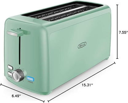 BELLA 4 Slice Toaster, Long Slot & Removable Crumb Tray - 7 Shading Options with Auto Shut Off, Cancel & Reheat Button - Toast Bread & Bagel, Sage
